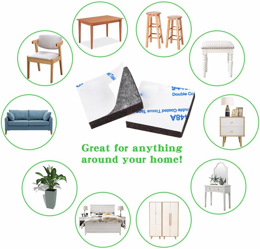 Square Felt Pads for Chair Legs, Square Felt Furniture Pads 1 inch 48 Pieces Pack Brown, Furniture Pads for Hardwood Floor 5mm Thick