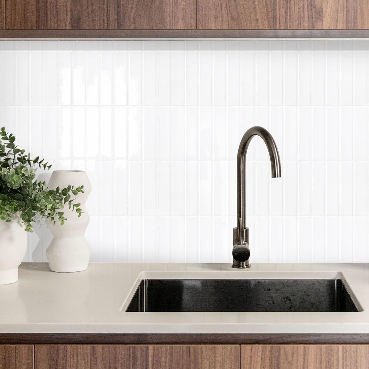 COMSTICKC Pure White Peel and Stick Backsplash,10 Pcs 12''x12'',Glossy White Peel and Stick Tiles Stickers Vinyl Backsplash Kitchen Bathroom,Waterproof,Removable