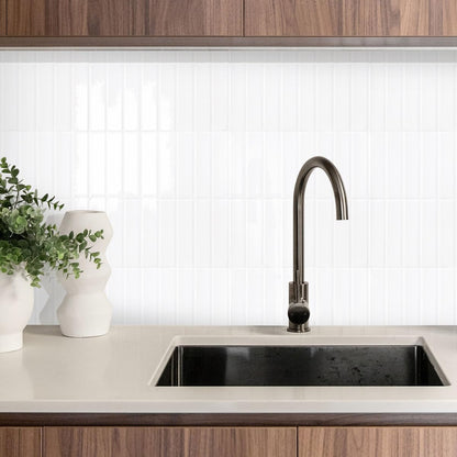 COMSTICKC Pure White Peel and Stick Backsplash,10 Pcs 12''x12'',Glossy White Peel and Stick Tiles Stickers Vinyl Backsplash Kitchen Bathroom,Waterproof,Removable