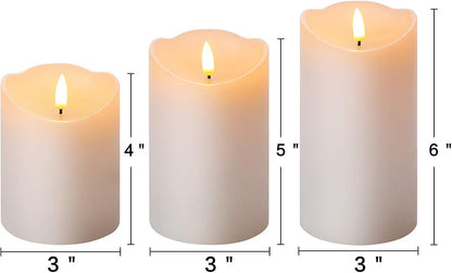 Eywamage Ivory Flameless Pillar Candles with Remote, Flickering Realistic LED Battery Wax Candles Set of 3, Φ 3" H 4" 5" 6"