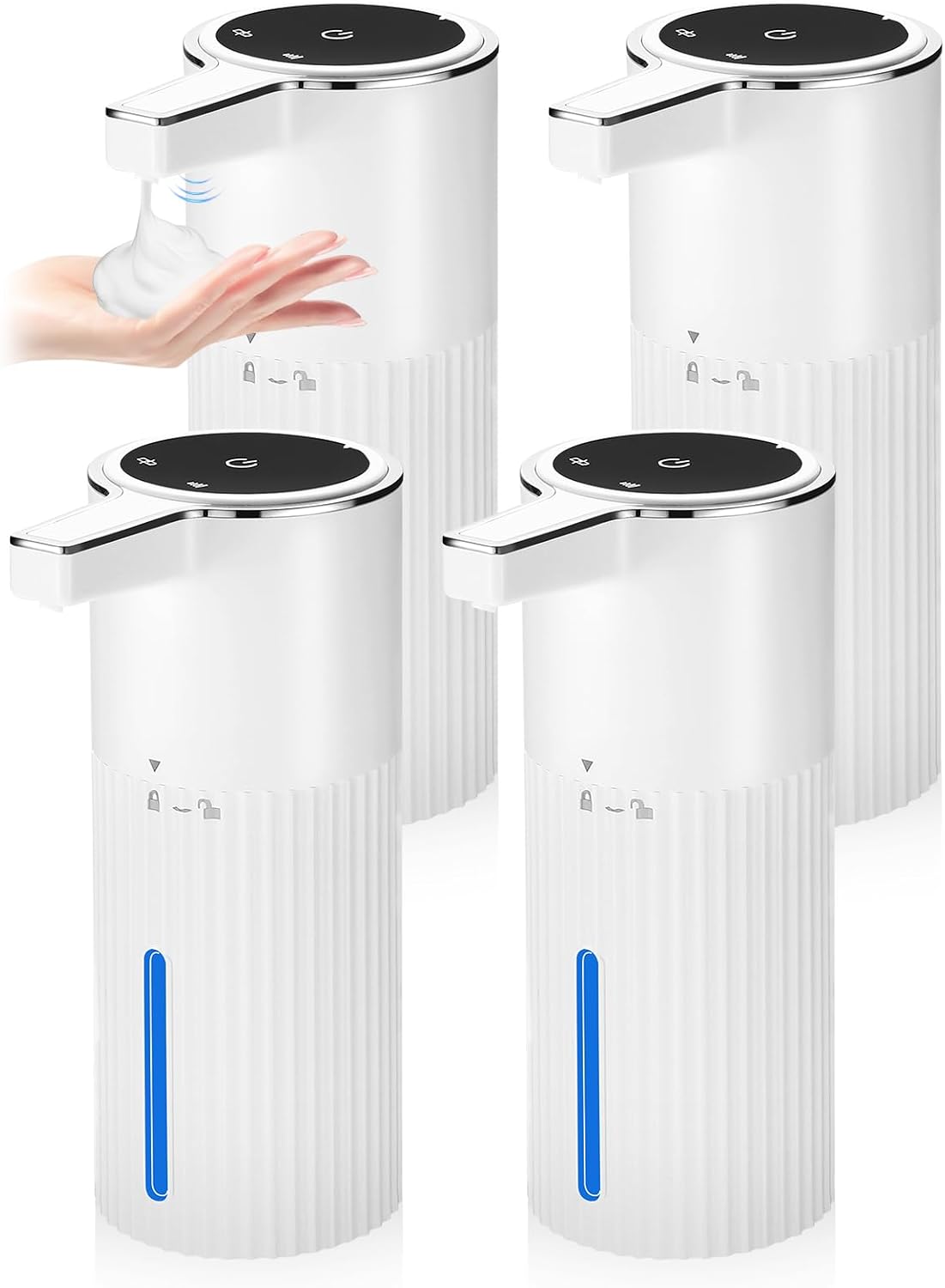 2 Pack Touchless Automatic Soap Dispenser, Smart Sensor Foam Hand Wash Dispenser, USB Rechargeable & Adjustable Customizable for Bathroom Countertop Kitchen Sink, 13.5 oz White Stripes