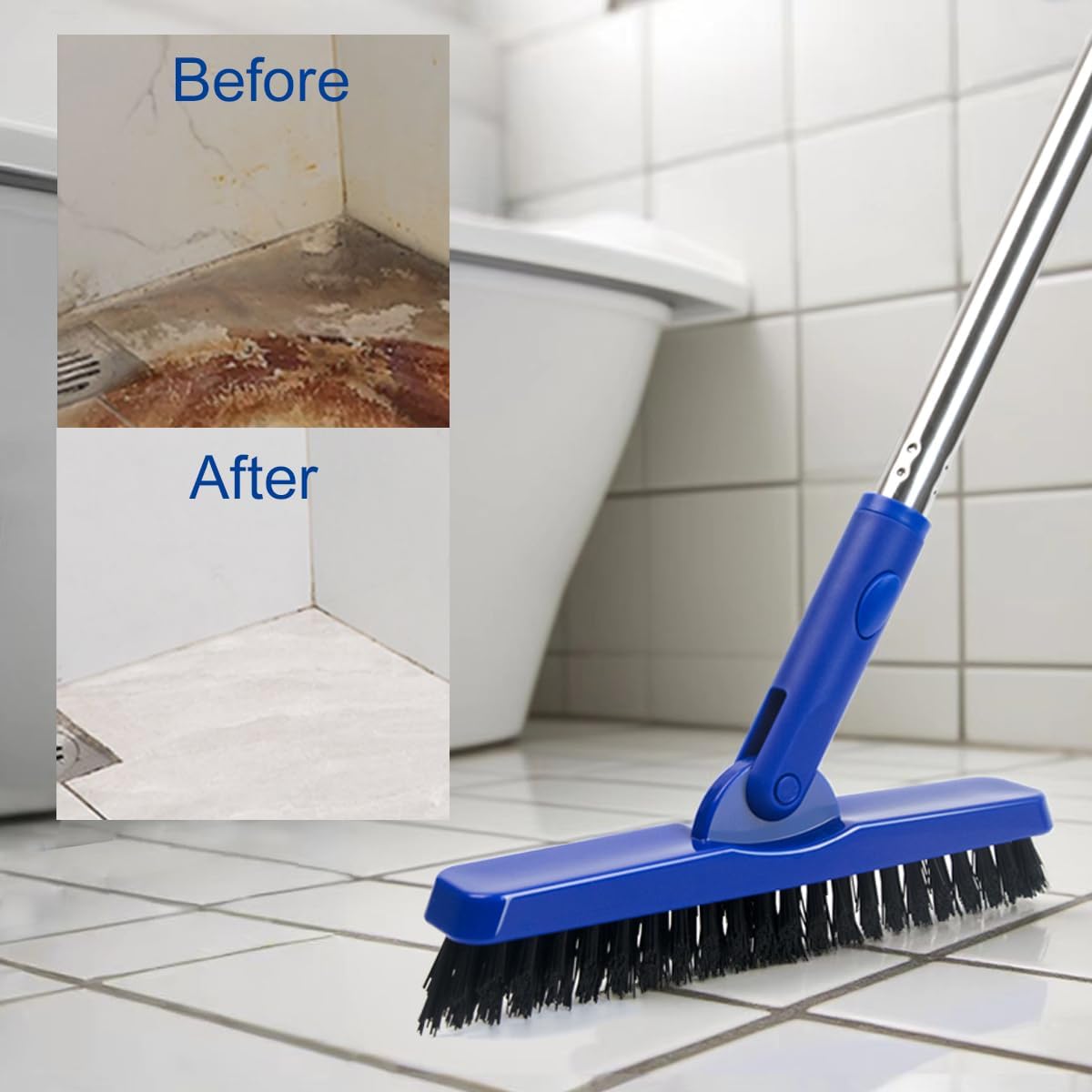 CELOX Grout Brush with Long Handle, 180°Rotation Tile Grout Cleaning Brush, Gray