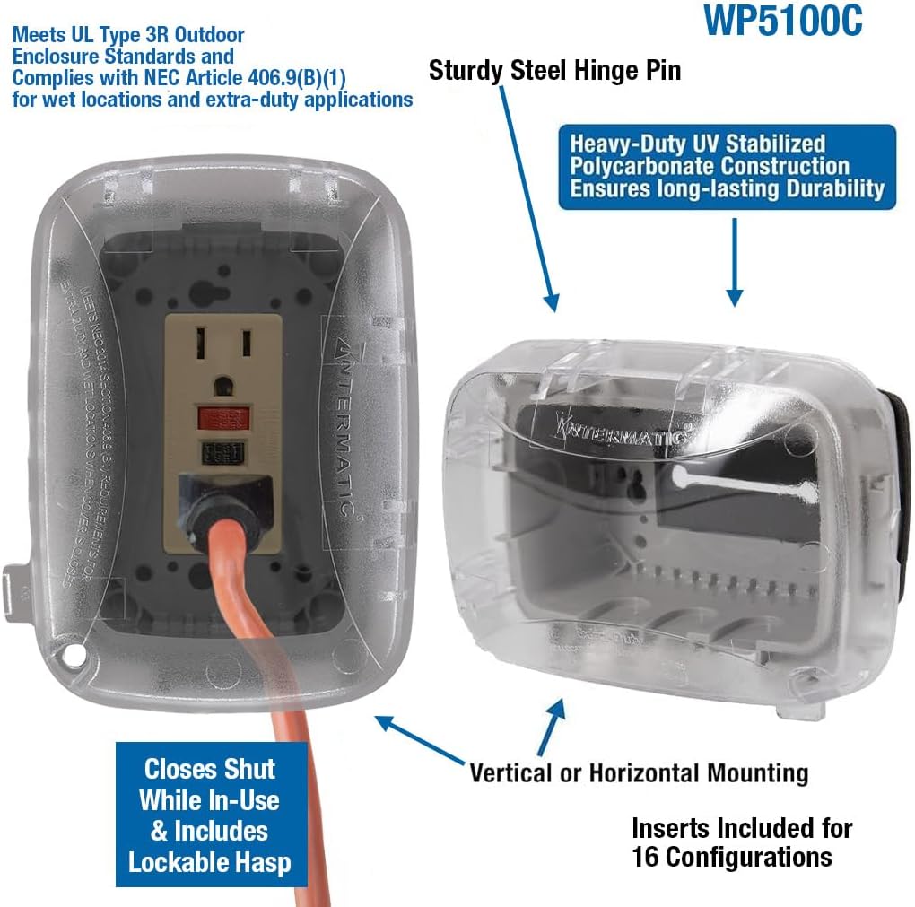 Intermatic WP3100C Weatherproof Electrical Outlet Cover - Extreme Temperature Resistance, Heavy-Duty Construction, Versatile Design & Multi-Configurable, Easy Install, Secure Fit for Outdoor in-Use