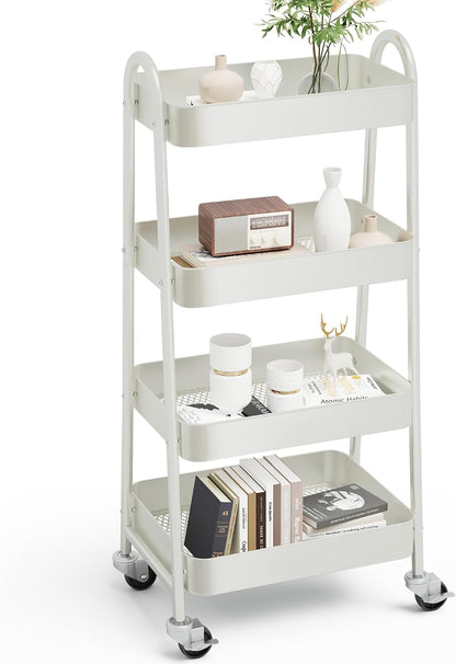 OLIXIS Metal 4 Tiers Utility Rolling Cart, Mobile Storage Shelf with Lockable Caster Wheels, Organization for Livingroom, Bathroom, Kitchen, & Narrow Places, 4-Tier Green
