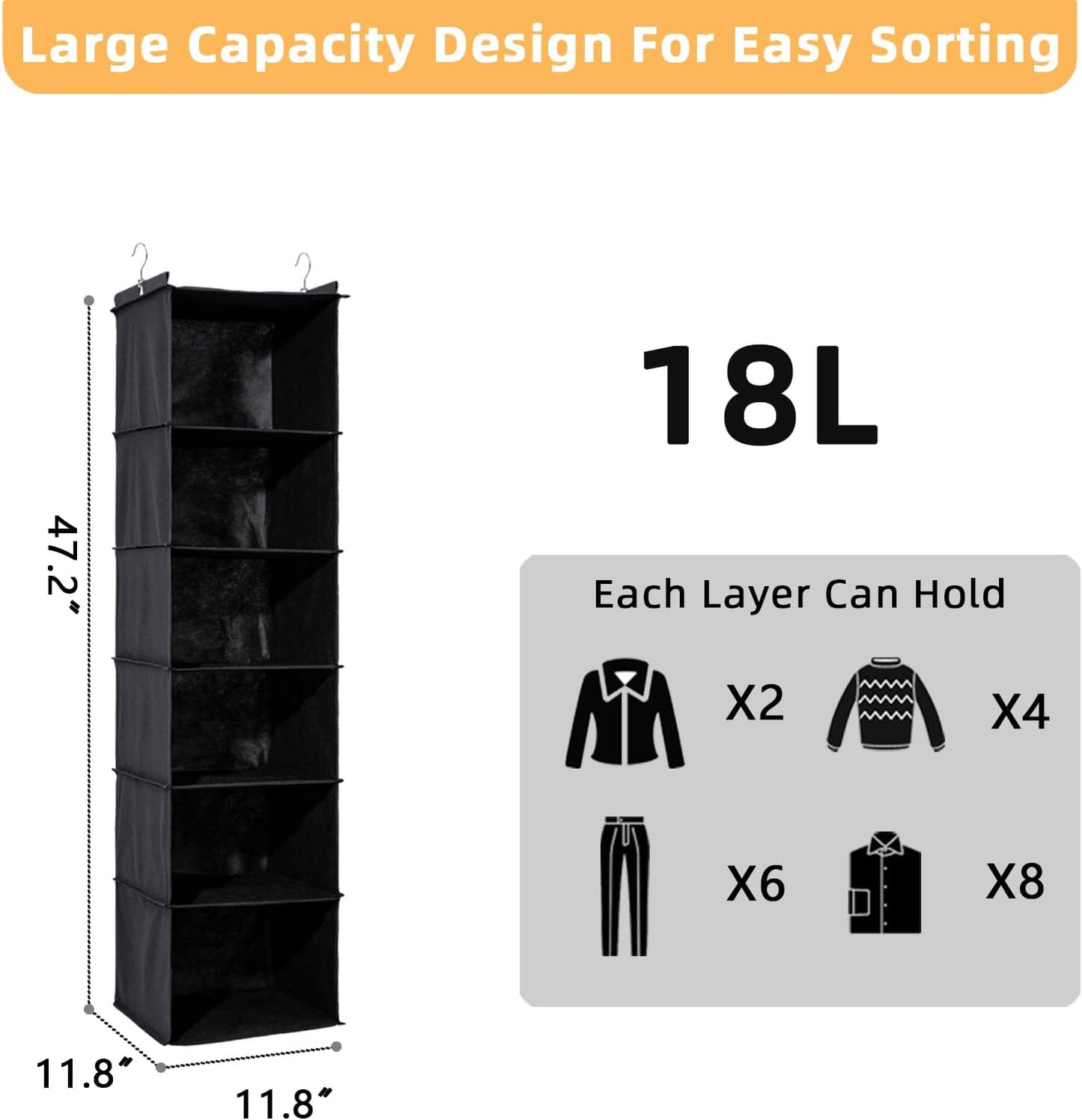 2 Packs Hanging Closet Organizer, 4-Shelf Closet Organizers and Storage with Side Pockets, Collapsible Hanging Shelves for Closet & RV & College Dorm,Beige