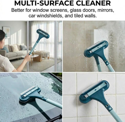 Window Screen Cleaning Brush,2 in 1 Window Screen Cleaner Tool with Squeegee,Mesh Screen Cleaner,Multi-Purpose Cleaning Brush for Patio, Door, Porch Screens (Blue)