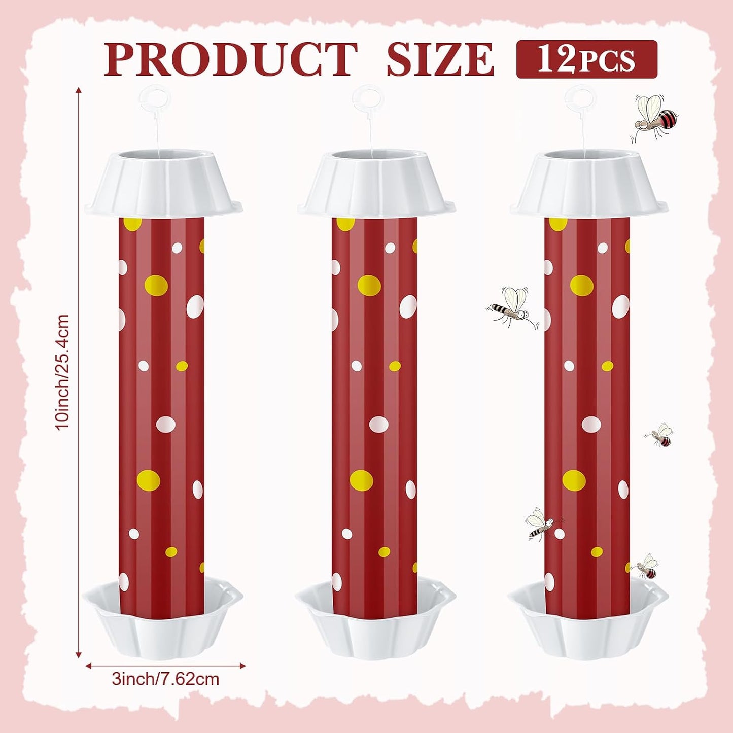12 Pcs Sticky Fly Trap Fly Stick Indoor Outdoor Long Lasting Adhesive Fly Catcher with Hanging Hook for Wasps Gnats Bugs Insects Moths Fruit Flies Mosquitoes Spiders Fleas (White)