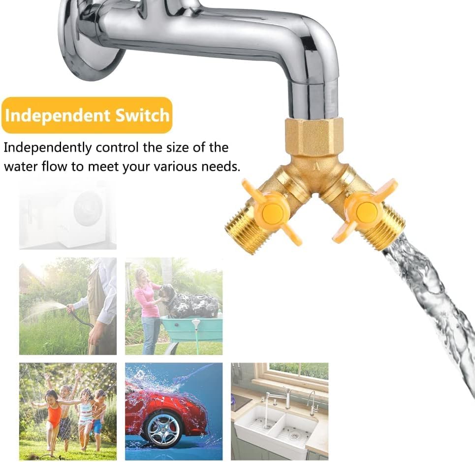 1/2 Inch Water Hose Splitter Washing Machine Splitter G1/2 Brass Garden Irrigation 2 Way Double Tap Hose Adapter Dual Faucet Connector