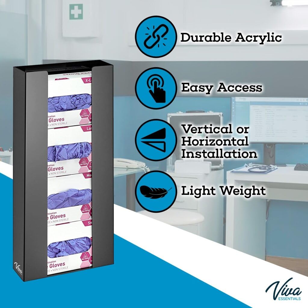 AdirMed VivaEssentials Double Glove Box Holder, Wall Mount or Free Standing Black Acrylic Glove Holder