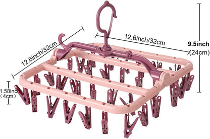 Foshine Clothes Drying Racks Foldable Clip Hangers Plastic with 32 Clips | Clip Hangers Wind-Proof Hook Underwear Hanger For Socks Bras Blue