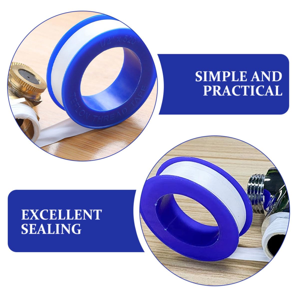 PTFE Plumbers Tape Easy to Use 12 Rolls Thread Seal Tape for Pipes and Pipe Joints for Plumbing Sealing and Industrial Applications