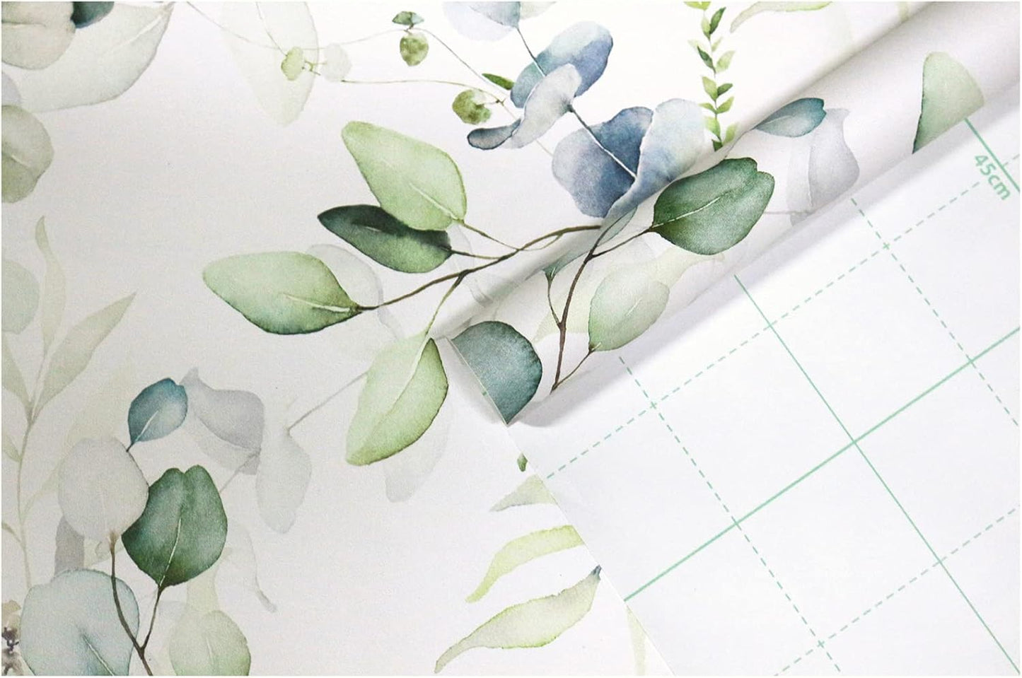 HAOKHOME Peel and Stick Wallpaper Boho Green/White Botanical Leaf Floral Wall Mural Home Nursery Decor Renter Friendly Wallpaper 17.3in x 9.8ft