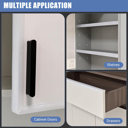 Slimline Cabinet Door Edge Protector, 3/4" Self Adhesive Peel and Stick Rubber Edge Guards, Flexible U Shaped Strips for Kitchen & Garbage Drawer Fronts, Edge Trims for Desks and Shelfves, Black, 10Ft