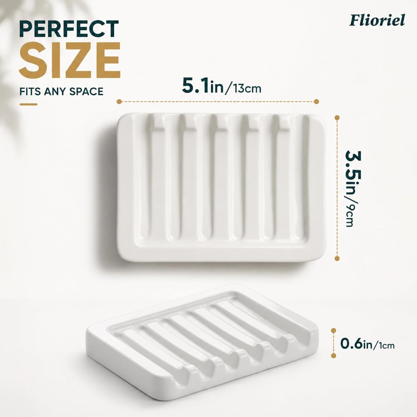 Ceramic Soap Dish Self Draining Soap Holder Bathroom Sink | White Porcelain Soap Tray Self Draining Keeps Soap Dry Anti Slip Silicone Pads Easy Clean Modern Minimalist Bathroom Shower