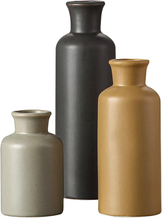 CwlwGO- Ceramic Vase Set of 3, Small Flower Vases for Home Decoration, Modern Farmhouse Decor, Living Room Kitchen Table Centerpieces, Shelf, Mantel, Fireplace and Entrance Decorations-Multicolor.
