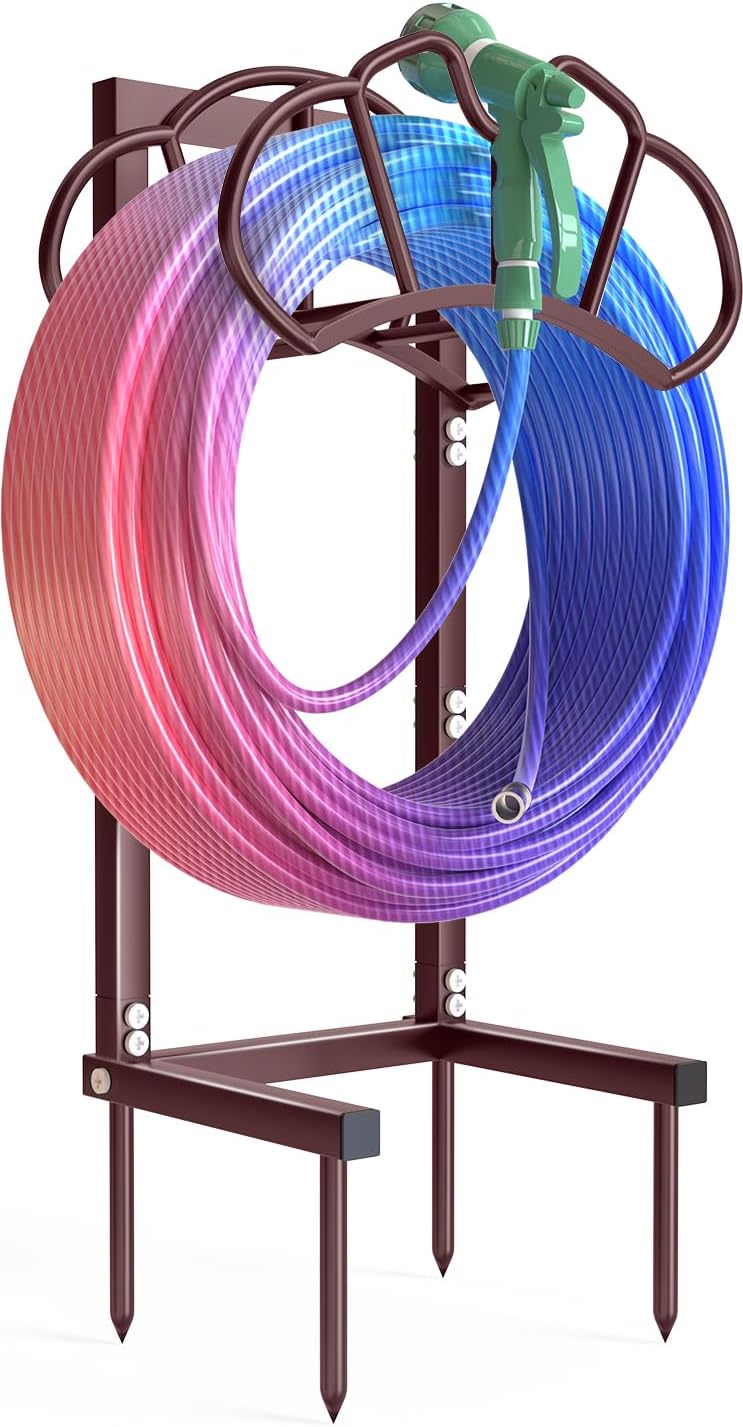 Qatsrin New Garden Hose Holder, Super Stable Water Hose Holders Stand Holds 160-Feet Hose, Rustproof Freestanding Hose Storage Hanger Rack for Outside Yard Lawn Farm, Black