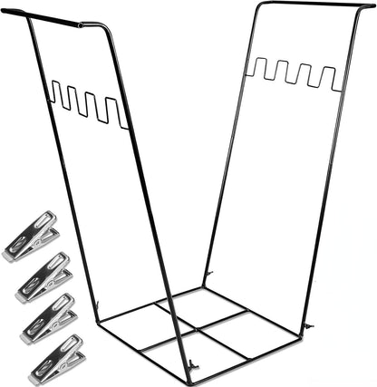 Trash Bag Holder Stand, Outdoor Garden Garbage Bag Holder Holds 30-45 Gallon Bags, Metal Leaf Bag Holder Stand with 4 Fixing Clips and 2 Garbage Bags, For Outdoor Yard Camping Garden Lawn