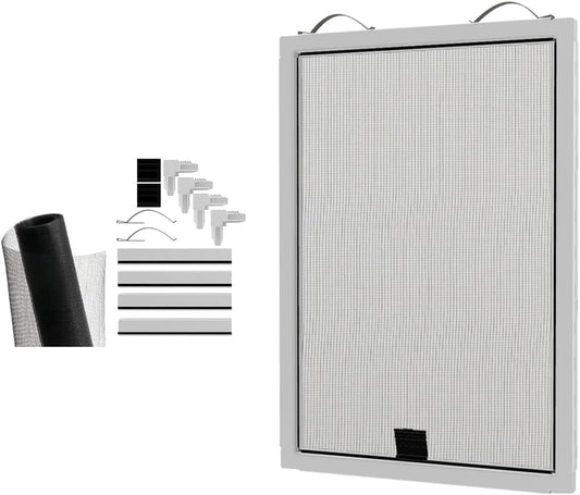 Window Screen Replacement Kit, 36", 48" and 60" Window Frames, White or Bronze, with Screen Mesh Roll. Easy Installation!