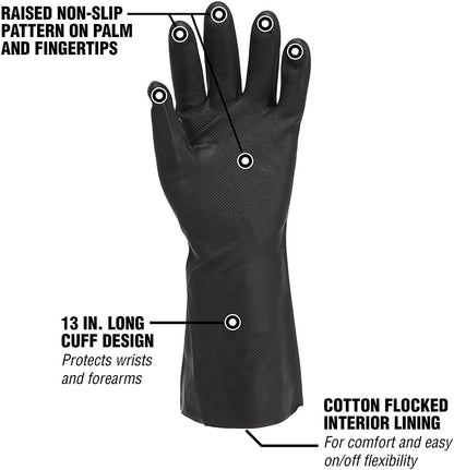 Flexzilla Pro GC400PXL Heavy Duty Cleaning, Neoprene, 13, Black, Long Cuff Gloves, X-Large, Factory