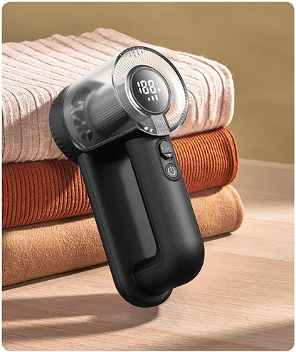 Fabric Shaver Rechargeable, 2-in-1 Lint Remover for Clothing, Furniture, Sweater with 6-Blade, 200ml Container, LED Display, 2000mAh Type-C, 3-Speed Lint Shaver Eliminates Fuzz & Pilling (Black)