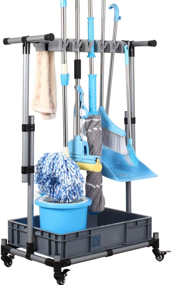 Broom And Mop Holder Put Wet Mops Movable Floor-Mounted Mop Rack Floor Standing Cleaning Tool Cart Storage For Garden Garage Schools, Hospitals, Factories, Hotels,Property Companies (12racks)
