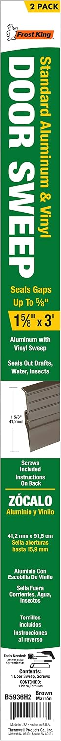 Frost King B59/36H Premium Aluminum and Vinyl Door Sweep 1-5/8-inch by 36-inches, Brown - 2-Pack