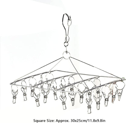 Clothes Drying Racks Clip Hangers, Clothes Drying Hanger Stainless Steel Multi Clip Laundry Drip Hanging Rack for Underwear Socks Hat(Round)