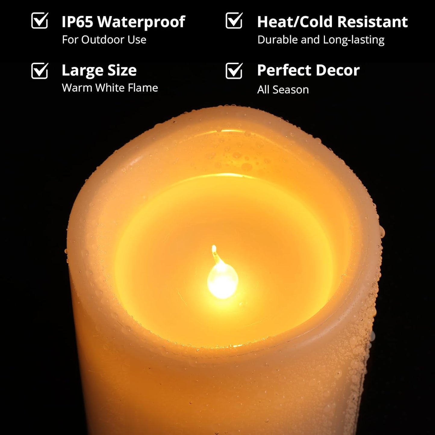 NURADA Large Waterproof Flameless Candles 6" 8" 10" x 4" - Outdoor Indoor LED Pillar Flickering Candle Battery Operated with Timer Remote for Patio Porch Lanterns - Ivory White Set of 3