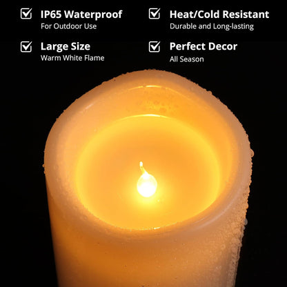 NURADA Large Waterproof Flameless Candles 6" 8" 10" x 4" - Outdoor Indoor LED Pillar Flickering Candle Battery Operated with Timer Remote for Patio Porch Lanterns - Ivory White Set of 3