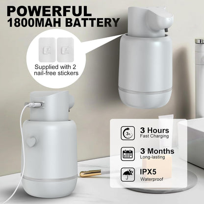 Automatic Foaming Soap Dispenser 15oz/420ml Foaming Hand Sanitizer Touchless Wall Mount with 4levels Adjustable Free Touch Electric Soap Dispenser Rechargeable with Sensor(White)