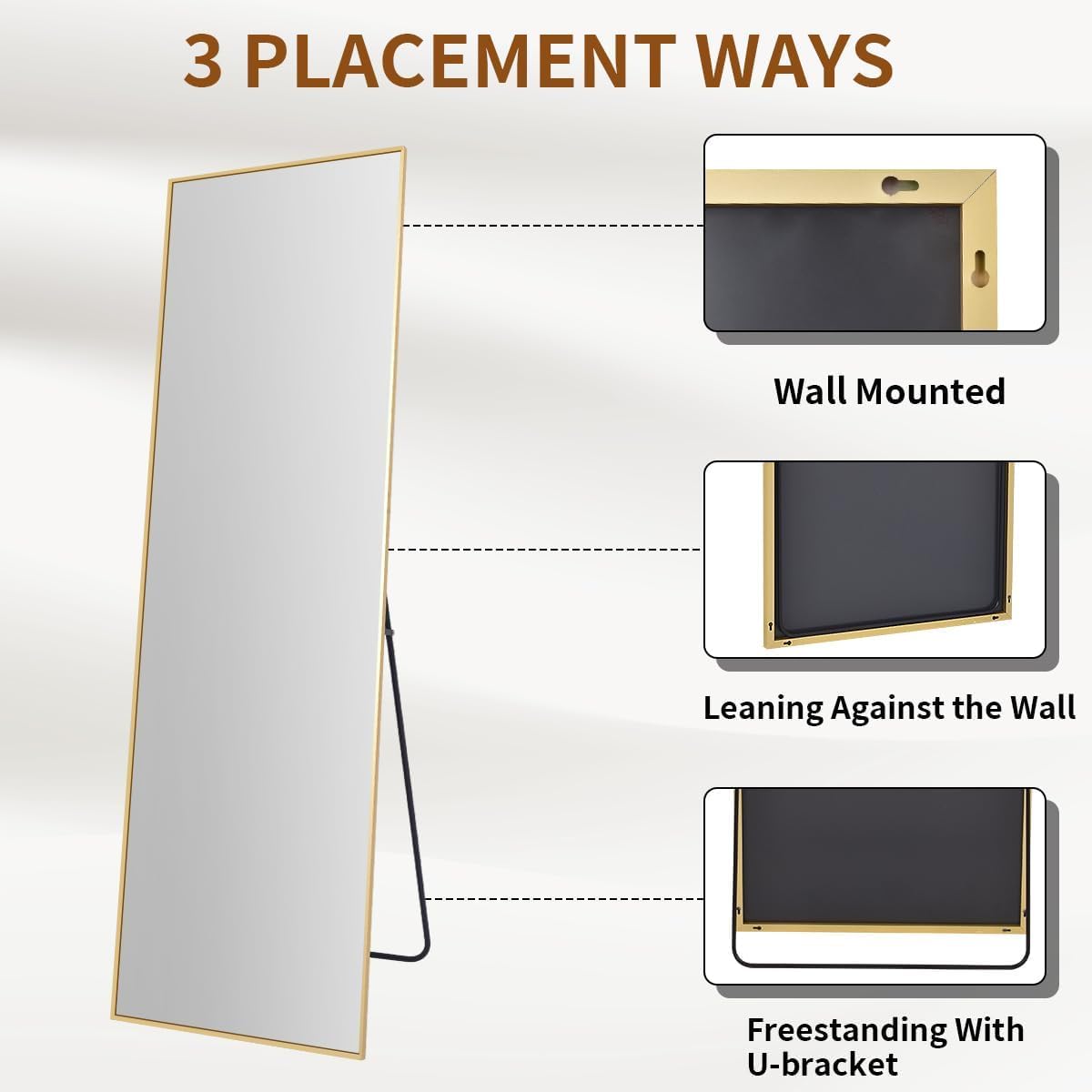 VooBang Mirror Full Length - 21" x 57" Floor Mirror with Stand, Aluminum Alloy Frame Full Body Mirror, Standing Hanging or Leaning Against Wall for Bedroom and Living Room, Black
