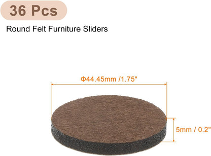 uxcell Furniture Pads, 24Pcs 1.25" - Round Self Adhesive Felt Furniture Pads, Floor Protectors for Furniture Feet Chairs Legs Hardwood Floors (Brown)