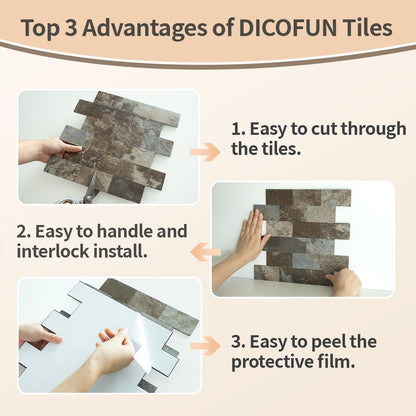 DICOFUN 10-Sheet Polished White Thick PVC Peel and Stick Backsplash, Ceramic Look Subway Tile White Kitchen Backsplash Peel and Stick Wall Tiles