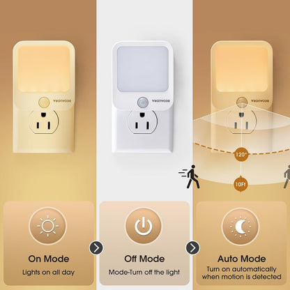 Motion Sensor Night Light Plug in, 5-Level Dimmable Warm White LED Night Light, Auto Motion Activated Ultra Slim Nightlights for Bedroom Bathroom Hallway Stairs, Energy Saving 0.5W, 2 Pack
