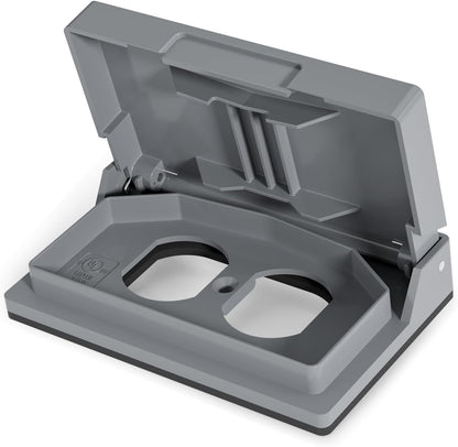 ELEGRP Horizontal Outdoor Cover for Duplex Receptacles, 2-Hole Weatherproof Wall Plate, Outdoor Electrical Outlet Cover, Standard Size 1-Gang 4.55” x 3.02”, Thermoplastic, 1 Pack, Grey