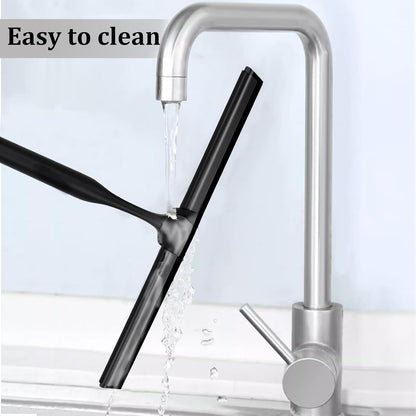 10" Stainless Steel Shower Squeegee for Shower Glass with Adhesive Hook for Cleaning Bathroom Glass Doors Car Window Mirrors and Tile Wall (Matte Black + Hook)