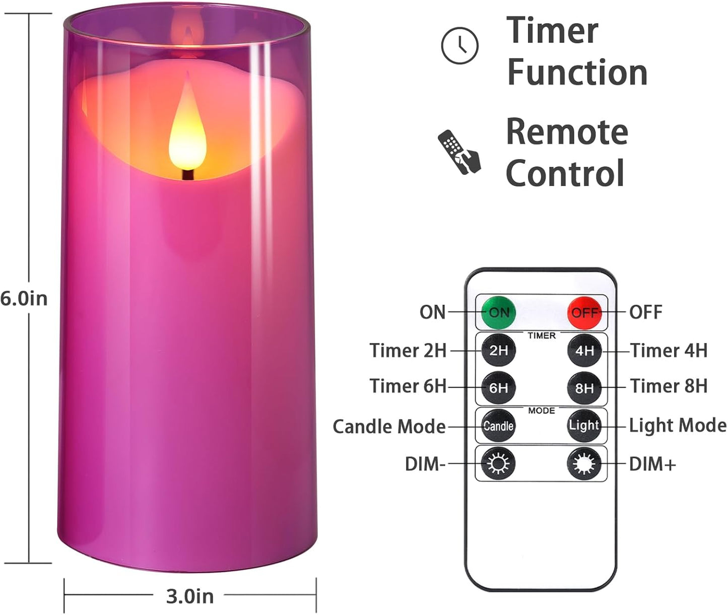 NURADA Flameless Candles with Remote Timer - Glass Real Wax 3D Wick LED Pillar Votive Candle Set Battery Operated Flickering Light for Home Christmas Decoration - White 3 Pack