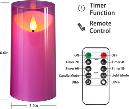 NURADA Flameless Candles with Remote Timer - Glass Real Wax 3D Wick LED Pillar Votive Candle Set Battery Operated Flickering Light for Home Christmas Decoration - White 3 Pack