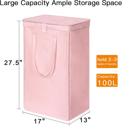 WOWLIVE 180L Laundry Hamper with Lid 3 Section,Large Laundry Basket with Removable Bags and Handles,Collapsible Dirty Clothes Hampers for Laundry,Laundry Basket Organizer for Laundry Room,Dorm,Beige