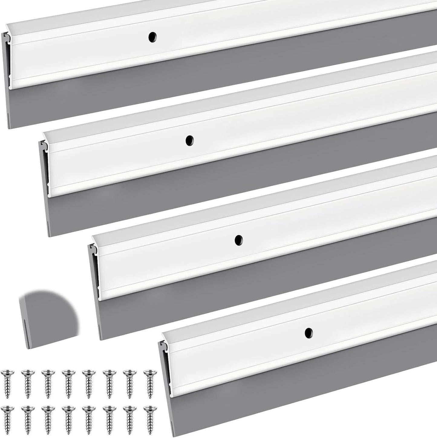FoldTier 4 Pcs Slotted Door Sweep for Bottom of Door Exterior and Interior, 2-1/8 x 36 Inch, Aluminum Threshold Seal with Flexible Split Rubber, Weather Stripping Draft Dust Noise Stopper