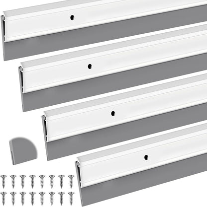 FoldTier 4 Pcs Slotted Door Sweep for Bottom of Door Exterior and Interior, 2-1/8 x 36 Inch, Aluminum Threshold Seal with Flexible Split Rubber, Weather Stripping Draft Dust Noise Stopper