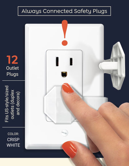 Outlet Covers Baby Proofing (6 Pack) – Always-Connected Child Proof Outlet Plug Covers for Electrical Outlets – Easy Install Baby Outlet Covers, 12-Outlet Coverage