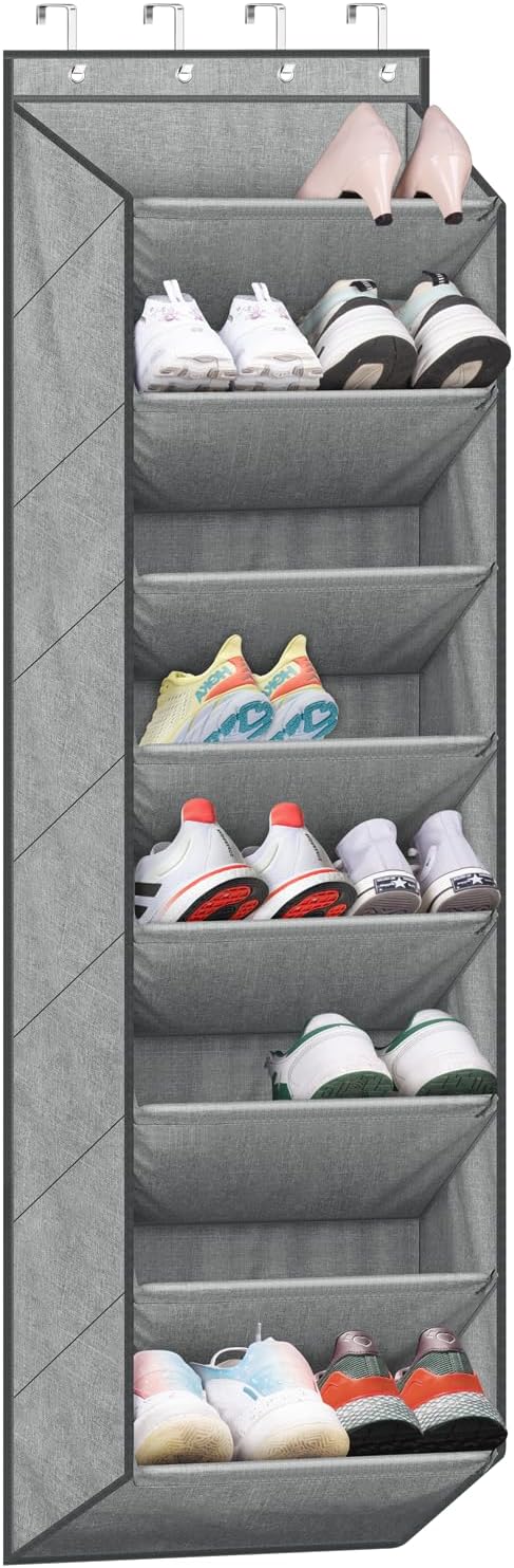 SLEEPING LAMB Over The Door Shoe Organizer for Closet with Large Deep Pockets, Narrow Shoe Rack for Door Hanging Boots Storage, Black