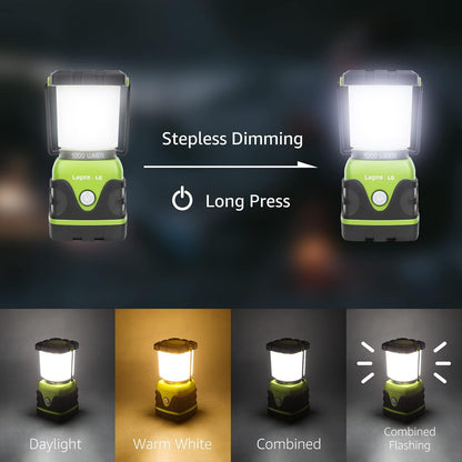 Lepro 1500LM Battery Powered LED Camping Lantern, Green Tent Light with 4 Light Modes, Camping Essentials, Waterproof Lantern Flashlight for Camping, Emergency Light, Power Outages, Not Rechargeable