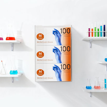 Yieach Acrylic Glove Box Holder Wall Mount With Adhesive,No Drilling Disposable Medical Rubber Glove Holder on Wall & Hanging Hospital Hair Net,Mask,Latex Gloves Dispenser,Gloves Rack & Storage,Clear