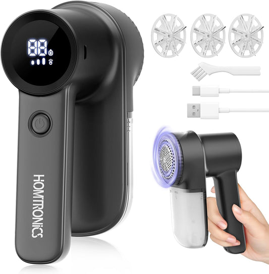 Lint Remover with LED Light, Rechargeable Fabric Shaver,3 Extra Blades | 3-Speeds Sweater Shaver with LED Display, Lint Remover for Clothes & Furniture, Type-C Cable, Birthday Gifts for Women