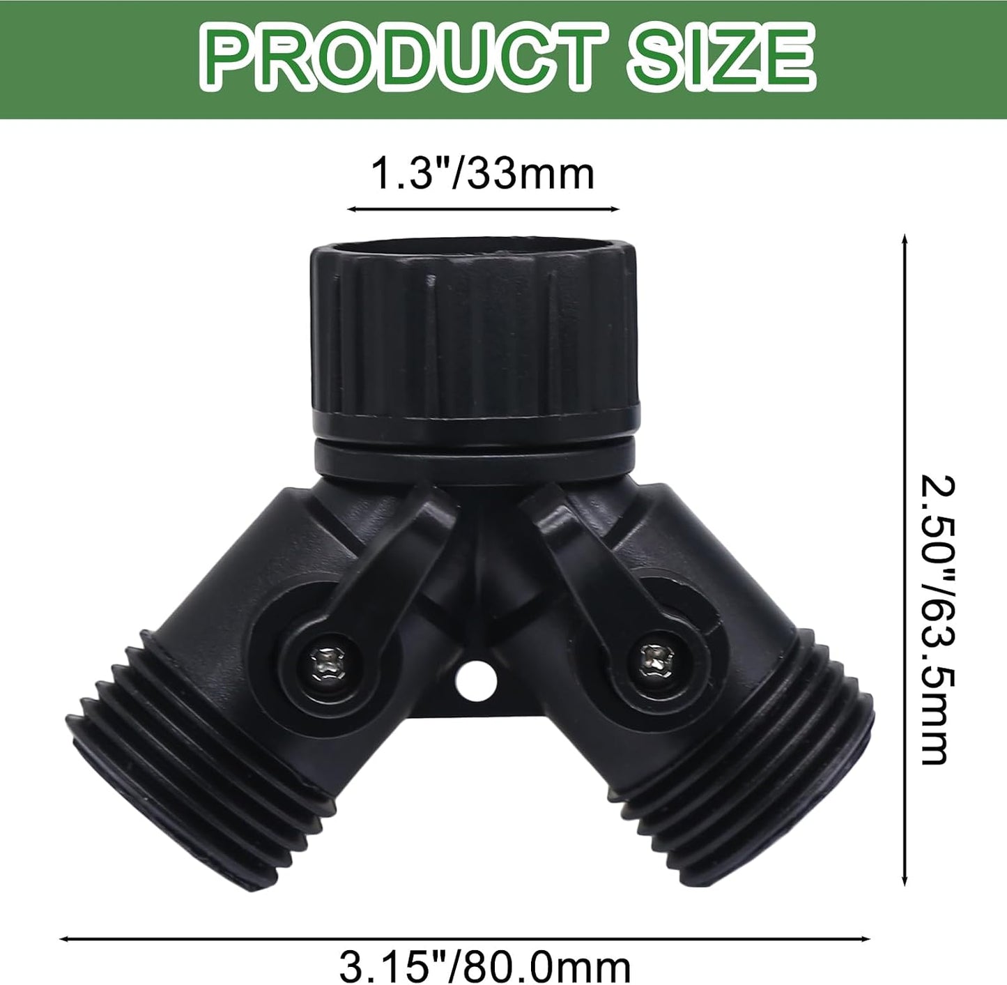 2 Way Y Splitter for 3/4" Garden Hose, Black, 2 Pcs | Plastic Hose Connectors, Faucet Watering Shut Off Valves, For Irrigation