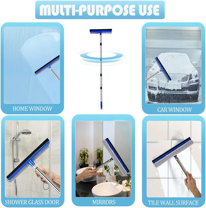 YONILL 72" Squeegee for Cleaning - Long Handle Window Cleaner Tool with Rubber Blade and Sponge Scrubber, 2 in 1 Window Washing Kit with Extension Pole for Home, Car Windshield and Glass