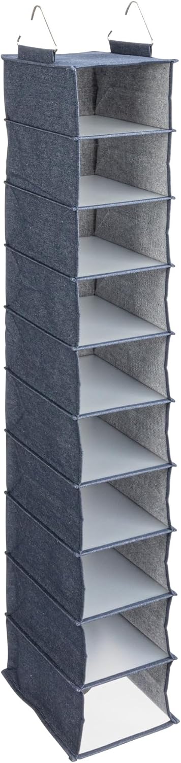Household Essentials 311322 Hanging Shoe Storage Organizer for Closets |10 Pocket Shelves | Natural Canvas