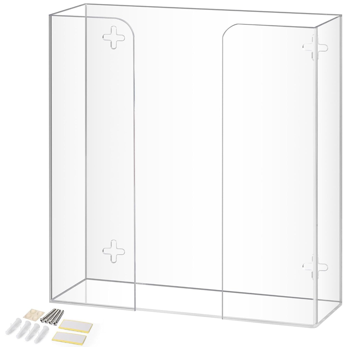 Storage Standard Glove Box Holder Dispenser - Kitchen, Medical, & Latex Gloves Holder Wall Mount or Countertop, Universal Fit - Thick Acrylic, Easy to Use, Slide, & Load Open Top Design - Clear